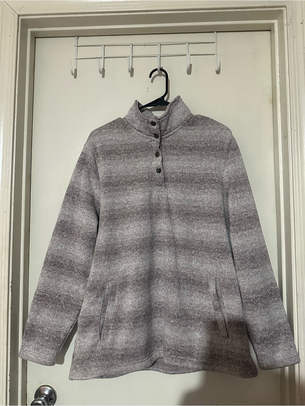 Natural Reflections Heathered Gray Striped Button Pullover